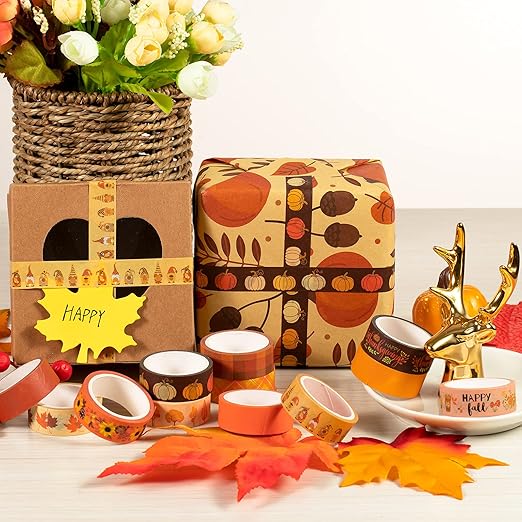 Whaline 12 Rolls Fall Washi Tape Thanksgiving Autumn Maple Leaves Pumpkin Gnome - Image 5