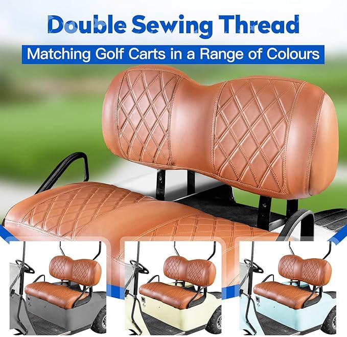 NOKINS Golf Cart Seat Covers Fit EZGO TXT RXV Freedom Liberty Express Premium Front Seat Cushion, Golf Cart Accessories Replacement Premium Front Seat Covers, No Stapler (All Brown)