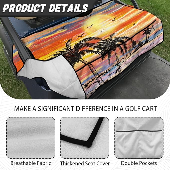 Golf Cart Seat Covers, Universal Golf Cart Seat Towel Blanket with 4 Front Pockets & Nonskid Bottom Fits for Club Car 2 Person Seats Golf Carts