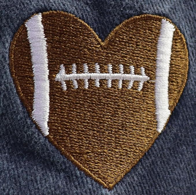 Football Heart Hat for Men Women, Adjustable Cotton Embroidered Heart Football Baseball Cap