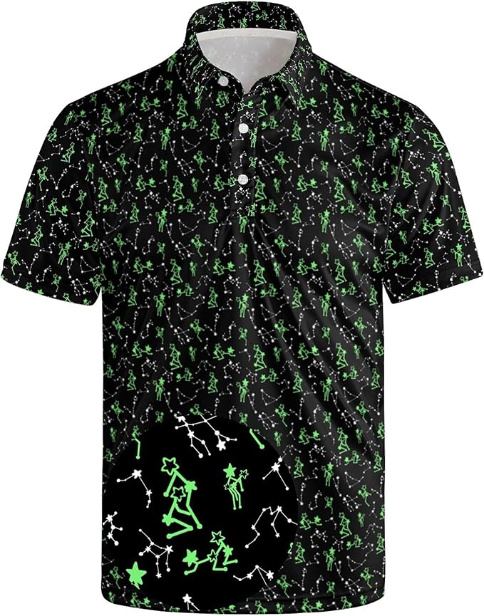 Golf Polo Shirts for Men Funny Print Short Sleeve Golf Shirts Performance Golf Polos