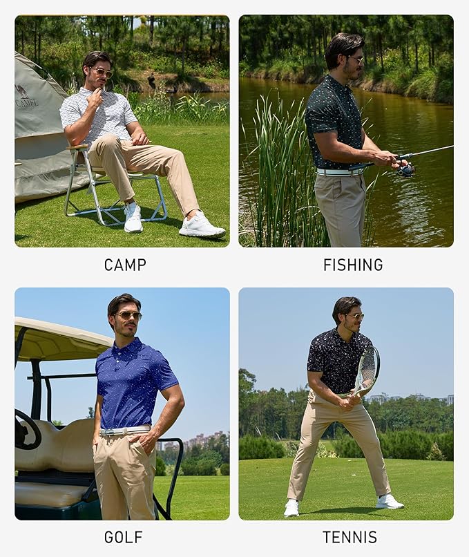 ZITY 5 Pack Mens Golf Shirt Short Sleeve UPF 50+ Moisture Wicking Performance Print Patterns Casual Golf Polo Shirts for Men