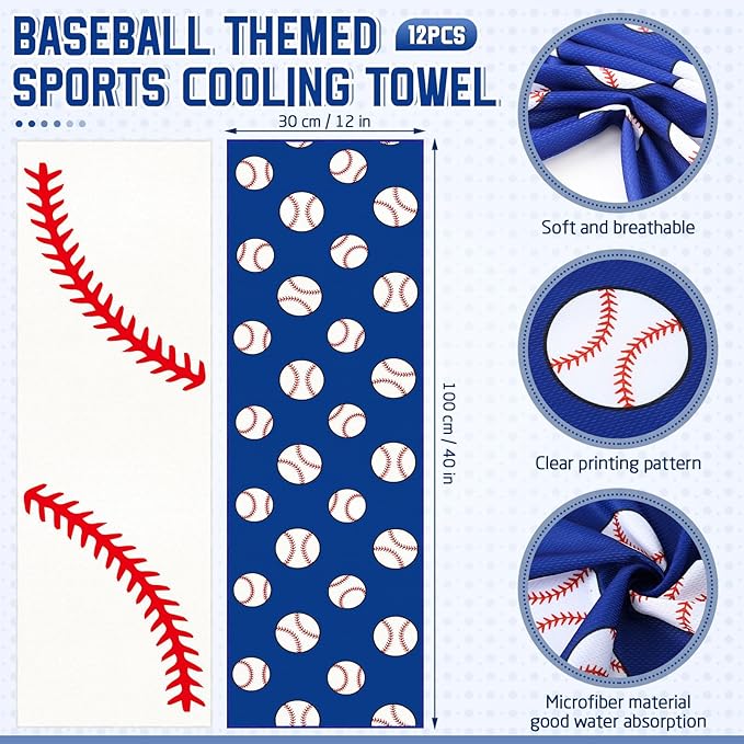 FuWeave 12 Pcs Sports Cooling Towels Baseball Basketball Softball Breathable Soccer Football Volleyball Microfiber Ice Towel Fast Drying for Party Favors Team Gift (Blue,40 x12 Inches)