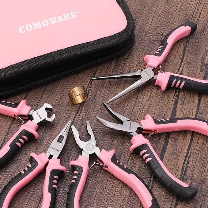 COMOWARE 6-Piece Mini Pliers Set, Needle Nose, Long Nose, Bent Nose, End - Image 8