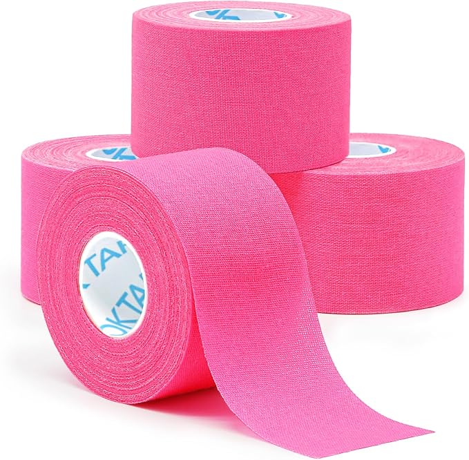 OK TAPE Athletic Sports Tape（4 Packs) Pink- 32.8ft Per Roll Athletic Tape for Injuries,Strong Stick No Residue Athlete & Sport Trainers First Aid Injury Wrap, Hockey Stick