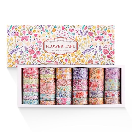 32 Rolls Washi Tape Set, Colored Floral Decorative Masking Tape, Artists Tapes by PAGEMORE