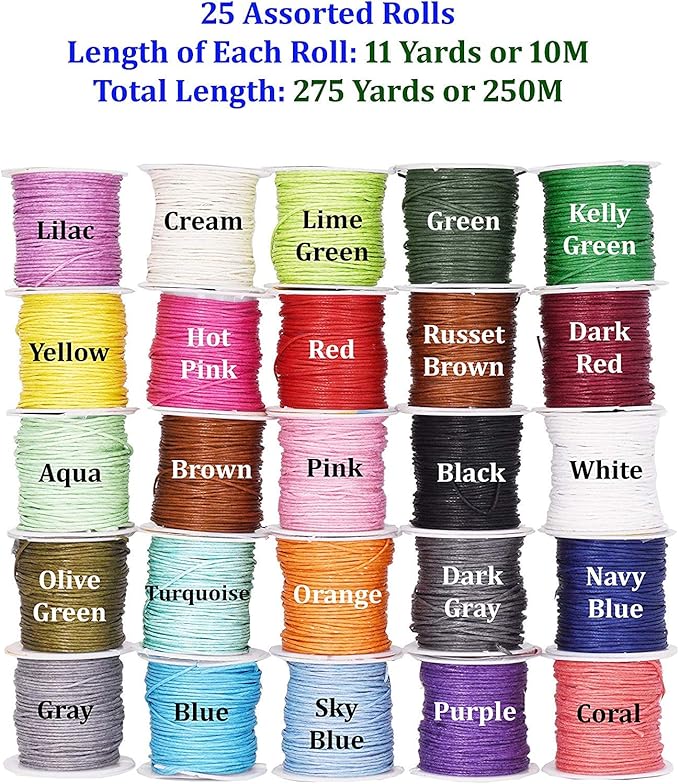 Mandala Crafts 1mm 273 Yards Assorted Cotton Waxed Cord - Image 2