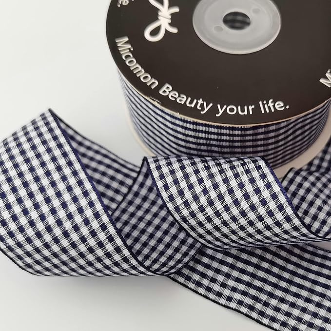 1.5 Inch Blue and White Woven Edge 100% Polyester Gingham Ribbon 25 Yards Each - Image 6