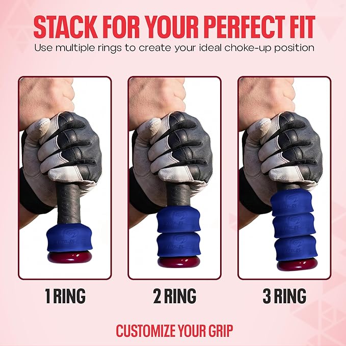 Grip-N-Rip Knob Stacker Choke-Up Ring for Baseball/Softball Bats Provides Choking Up Space & Relief from Bat Sting, Stackable for Custom Fit and Comfort