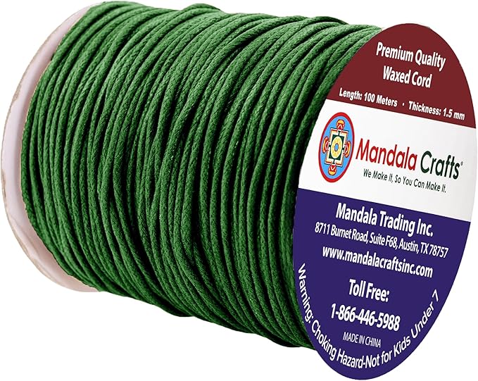 Mandala Crafts 1.5mm 109 Yards Evergreen Cotton Waxed Cord - Image 2