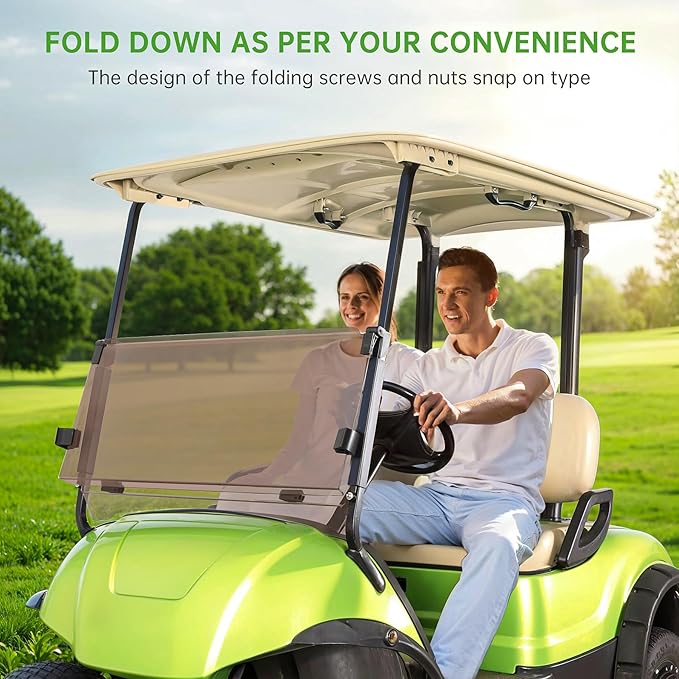 10L0L Golf Cart Folding Windshield for Yamaha G29/Drive 2007-2016 Gas & Electric, 4mm Clear Polycarbonate Windshield, Fold-Down Design with Heavy-Duty Hinges, UV & Impact Resistant, No-Drill Install