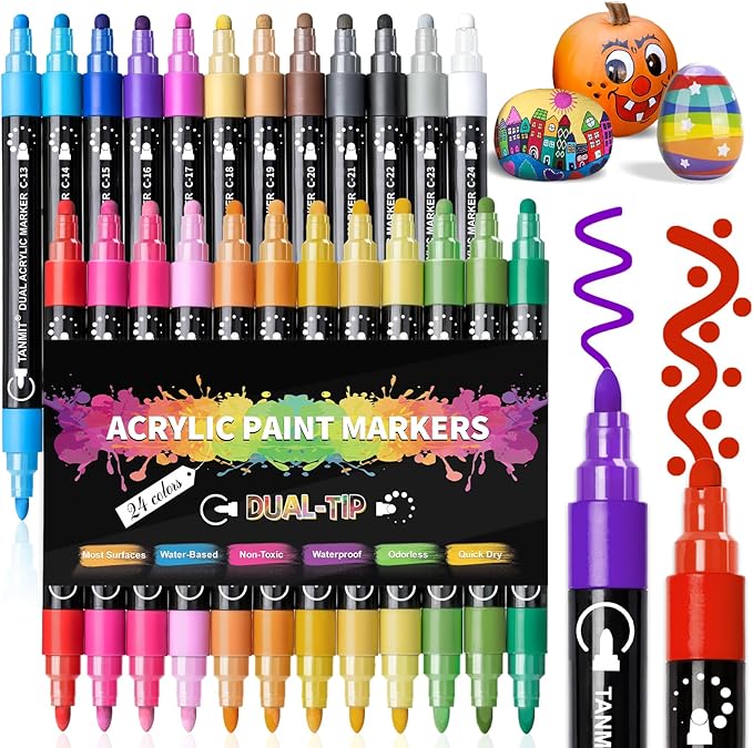 Acrylic Paint Pens Markers, 24 Colors Dual Tip Acrylic Paint Pens by Createsomethingwonderfultoday