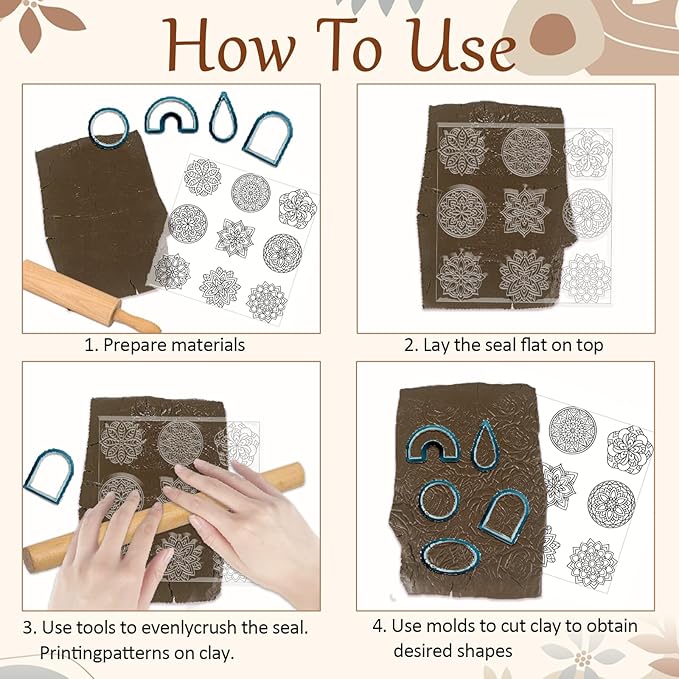 CHGCRAFT Bohemian Round Pattern Polymer Clay Texture Sheets Mandala Pattern - Image 4