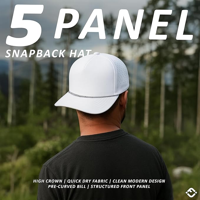 Funky Junque Performance Waterproof Golf Rope Hat – Cool Breathable Workout 5 Panel Snapback Cap for Men