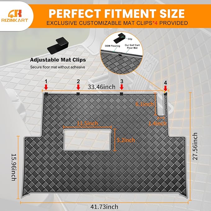 8mm Heavy Duty Rubber Golf Cart Floor Mat,Upgraded Full Coverage Liner for Club Car Precedent 2004-2025,Onward&Tempo 2017-2025,Villager & V4L 2019-2025,Non-Slip Textured,Grey Trim