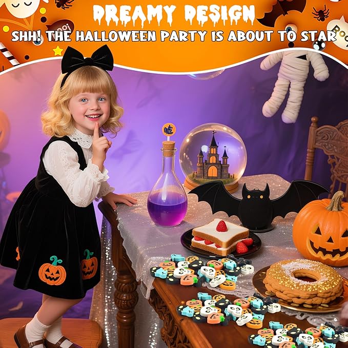 60 Pcs Halloween Mini Erasers for Kids, PLULON Goody Bag Fillers Pumpkin Black - Image 5