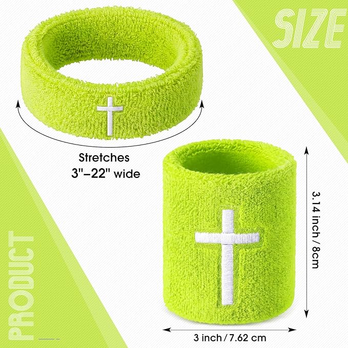 Soulchen 4 pcs Cross Bicep Bands Wrist Bands Christian Arm Sweat Wristbands Absorbent Armband for Men Women Football Baseball Players Sports Activities Supplies