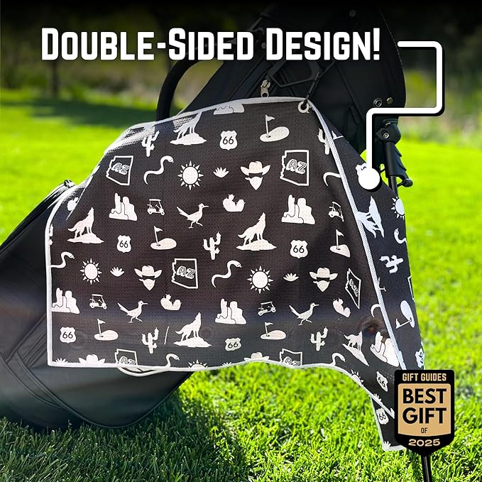 Pin Hunters Arizona-Themed Microfiber Golf Towel | Premium Waffle Towel with Clip | Large 31"×15.5" Towel for Golf Bags | Accessories for Men | Fun Gift for Husband | USA Pride