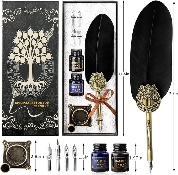 Quill pen ink set, Feather Pen and Ink Set, Antique Calligraphy Pen - Image 7