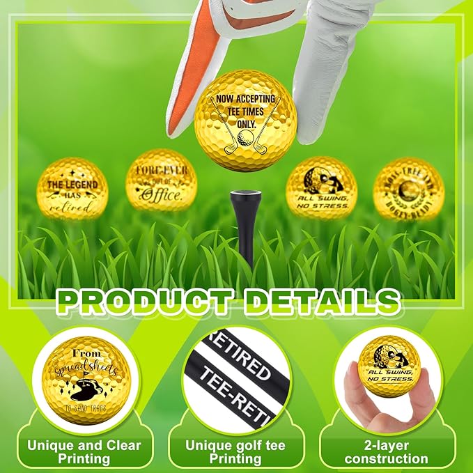 MiniInflat 18 Pcs Funny Golf Balls Gifts Set 12 Humor Golf Balls and 6 Tees for Men Women Coworkers Employees Golfers Birthday Retirement