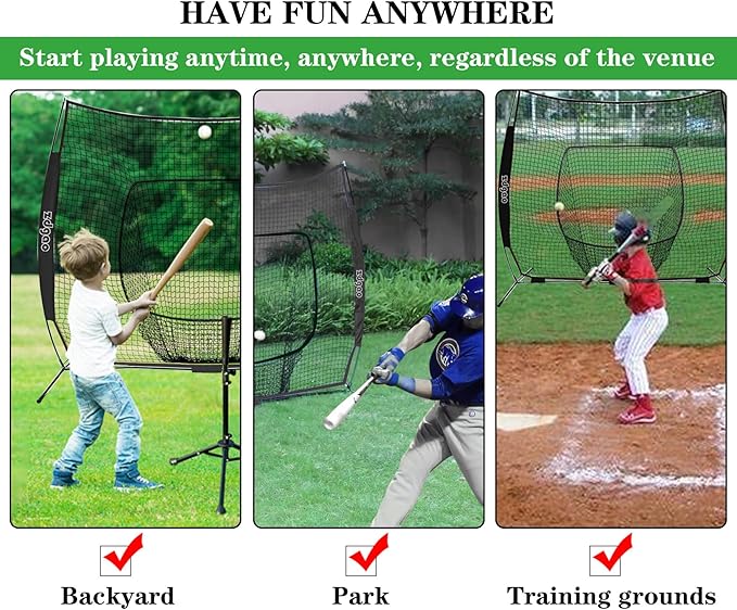 7×7ft Baseball Softball Practice Net- Portable Baseball Net for Batting, Hitting, Pitching Come with Carry Bag, Training for Players of Any Skill Level - Easy Assembly