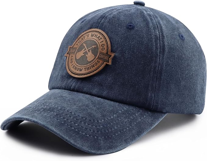 That's What I Do I Play Guitar and I Know Things Hats for Men Women, Adjustable Guitar Decor Leather Patch Baseball Cap