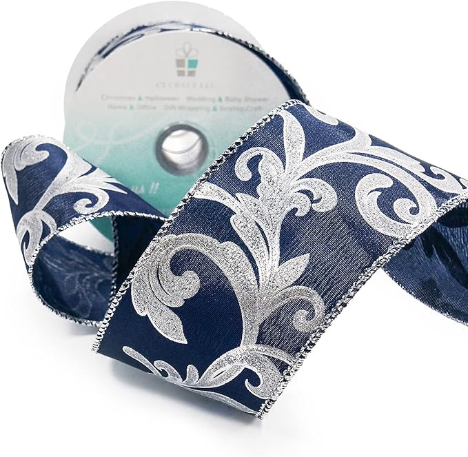 CT CRAFT LLC Royal Satin Silver Swirl Wired Ribbon 2.5 Inch x 10 Yards - Image 3