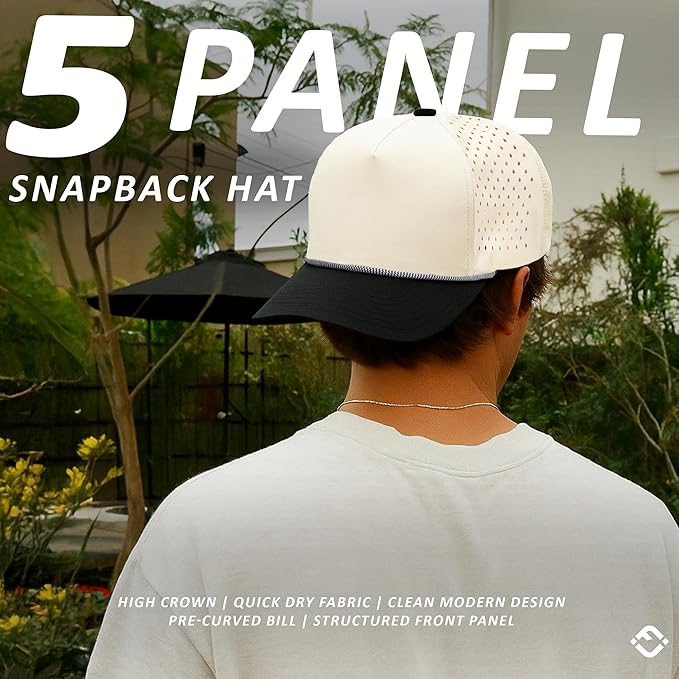 Funky Junque Performance Waterproof Golf Rope Hat – Cool Breathable Workout 5 Panel Snapback Cap for Men