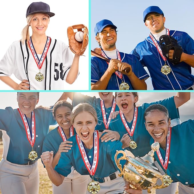 Ecation Medals with Neck Ribbons Soccer Awards Medals Baseball Team Awards Softball T-Ball Flag Football Trophy for Kids Sports Competitions Celebration Gift