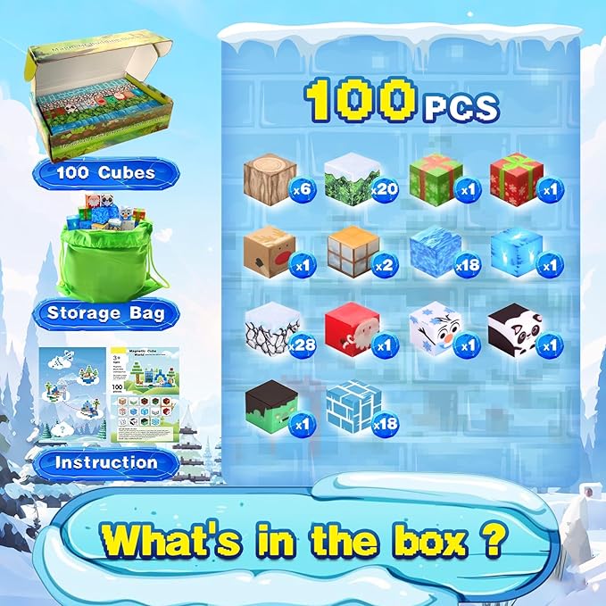 Aleath 100PCS Magnetic Building Blocks-for Kids, Chirstmas Build Magnet World - Image 2