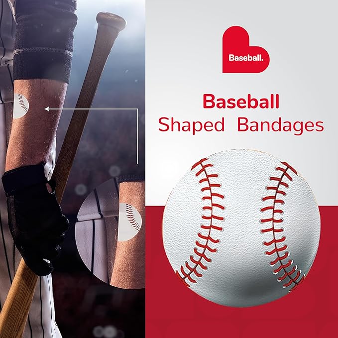 BioSwiss Bandages, Baseball Shaped Self Adhesive Bandage Set, Latex Free, Sterile Wound Care, 50 Count