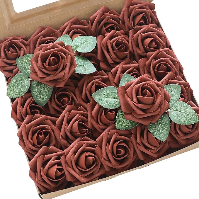 Floroom Artificial Flowers 25pcs Real Looking Terracotta Foam Fake Roses by Floroom