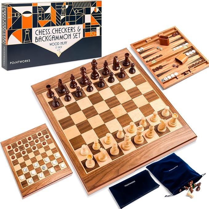 17 Inch Chess Checkers Backgammon Set - Image 9