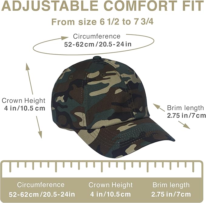 Classic Dad Hat Cotton, Low-Profile Plain Baseball Cap, Adjustable, Breathable and Packable
