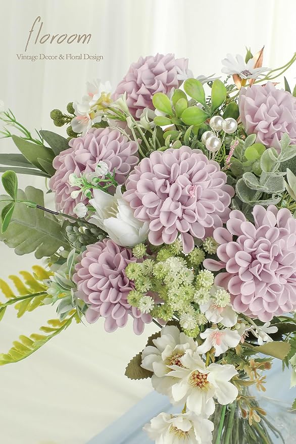 Floroom Artificial Dahlia Flowers 25pcs Real Looking Pale Lavender Foam Fake - Image 3