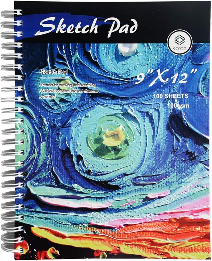 conda 9"x12" Sketch Book, 100 Sheets, Spiral Bound Artist Sketch Pad, Durable by CONDA
