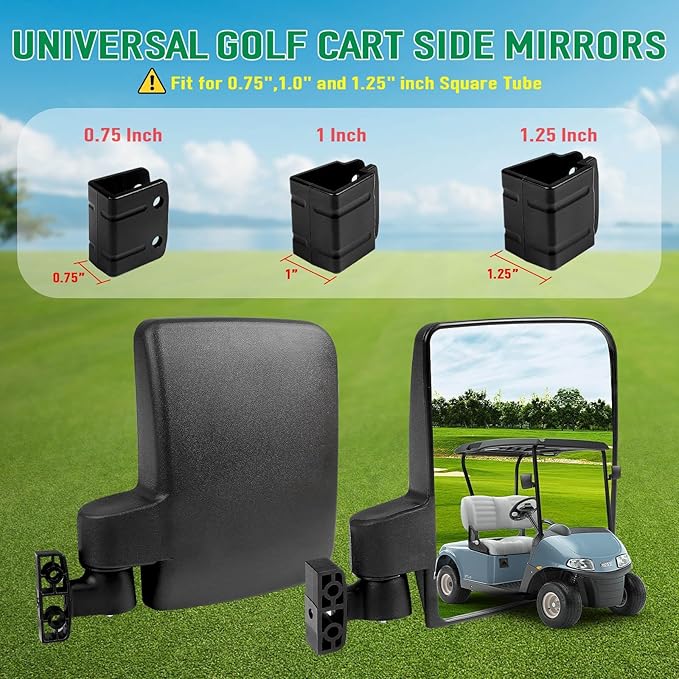 No Drilling Golf Cart Side Mirrors, Universal Golf Cart Mirrors Fit for EZGO, Club Car, Yamaha, ICON, Star, Zone Golf Carts Large HD Shatterproof Folding Side View Mirrors