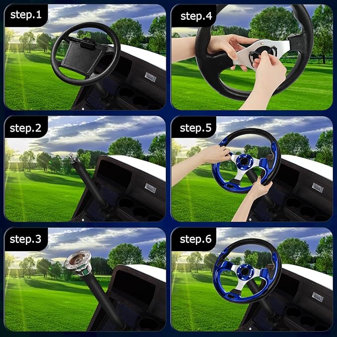 Golf Cart Steering Wheel, Skid Steering Wheel, Universal Golf Cart for Club Car EZGO RXV and TXT, Yamaha, Precedent Tempo, DS