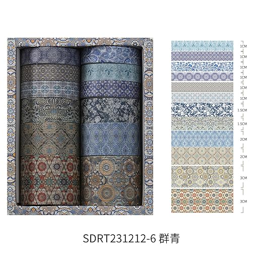 12 Rolls Exotic Charm Washi Tape Set Floral Arts Adhesive Tapes Geometric - Image 7