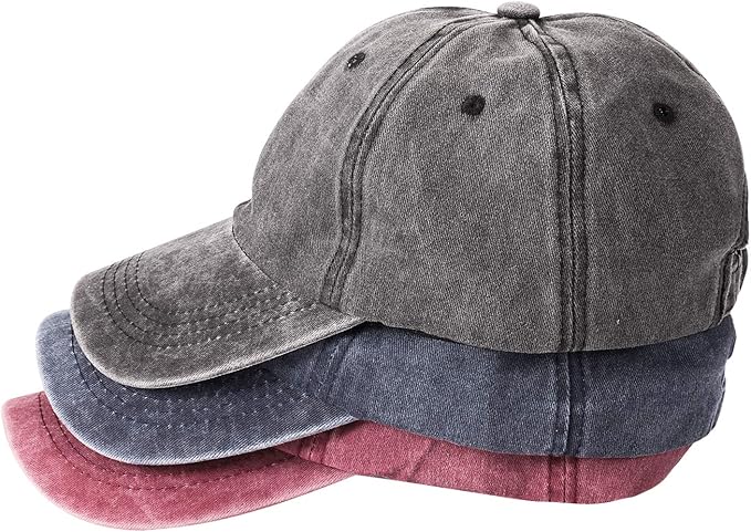 MEINICY 3 Packs Washed-Cotton Plain Baseball Cap, Vintage Adjustable Dad Hats Gift for Men/Women,Unstructured