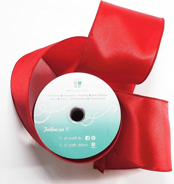 CT CRAFT LLC Satin Wired Ribbon 4 Inch x 20 Yards Red - Image 3