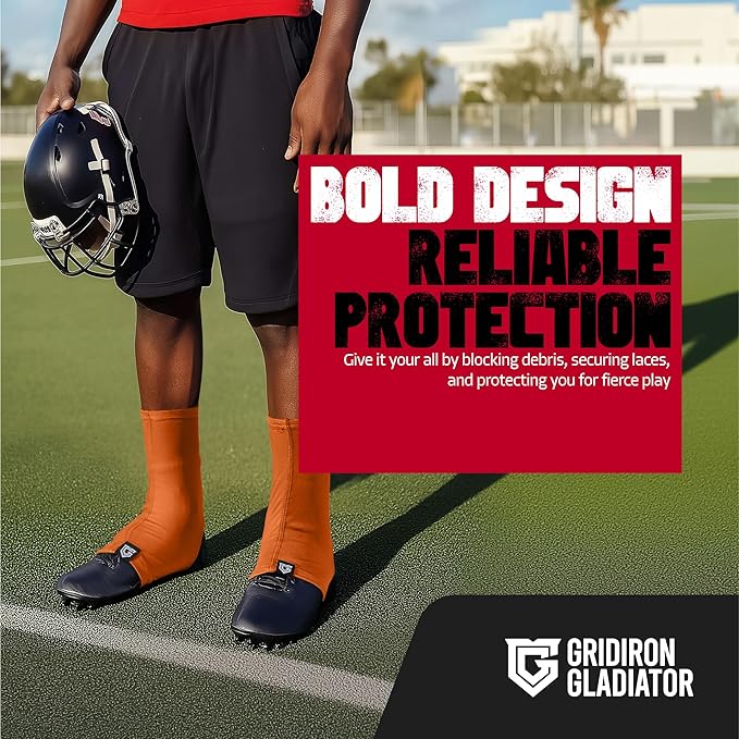 Gridiron Gladiator Football Spats - Spat Cleat Covers for Youth or Adult - Cover Cleats for Baseball Soccer Football - Shoe Sleeves - Sports Gear - Orange - Large