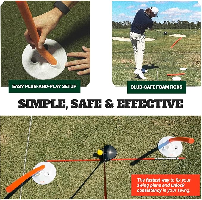 WHYGOLF Alignment Discs Lite, Compact Golf Swing Trainer and Alignment Sticks Set with 2 Discs and 2 Foam Rods, Portable Golf Training Aid and Practice Accessory