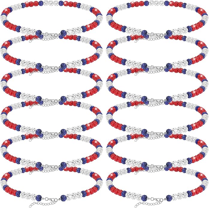Landical 12 Pcs Bling Baseball Necklace Ice Beaded Baseball Necklace Cool Gifts Bulk for Team Players Lovers Fans