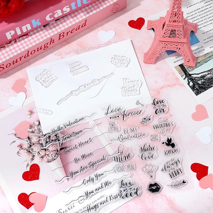 Whaline 4 Sheet Valentine's Day Words Clear Stamps Love Heart Silicone - Image 6