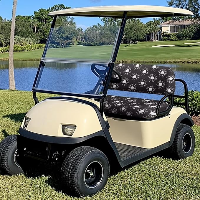 Suobstales Golf Cart Front and Rear Seat Cover Set for EZGO TXT RXV & Club Car DS 2 Passenger, Washable Bench Seat Covers Kit