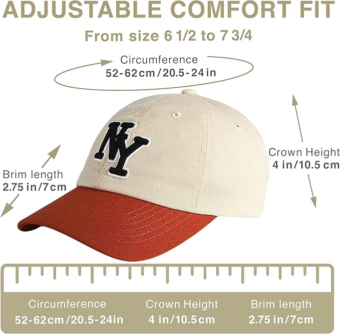 NY 3D Embroidered Cotton Dad Hat – New York Baseball Cap, Adjustable Metal Buckle Strap, Unstructured Low-Profile Style