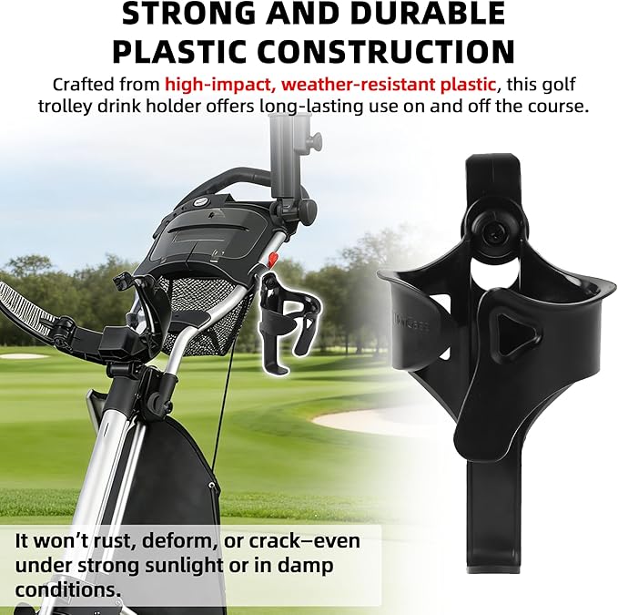 TonGass 2-Pack Golf Push Cart Cup Holder, Universal Plastic Golf Trolley Drink Holder Mount for Golfs Push Carts, Durable Shock-Resistant Design Fits Most Golfs Trolley Tubes and Handles - Black