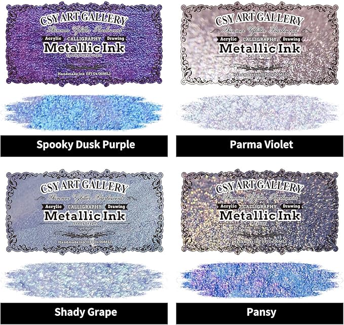 CSY art gallery Pearlescent Liquid Acrylic Ink Set Bottle -Shimmering Purple - Image 2