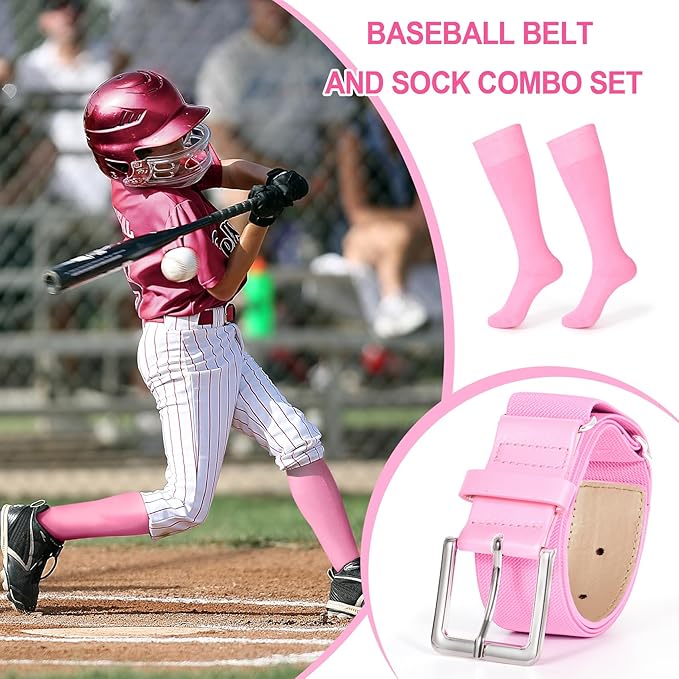 XZQTIVE Baseball Softball Socks and Baseball Softball Belt Combo Set Knee-High Soccer Socks for Kids Youth Adult